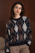 Maglione fantasia rombi Multicolor blu e marrone
