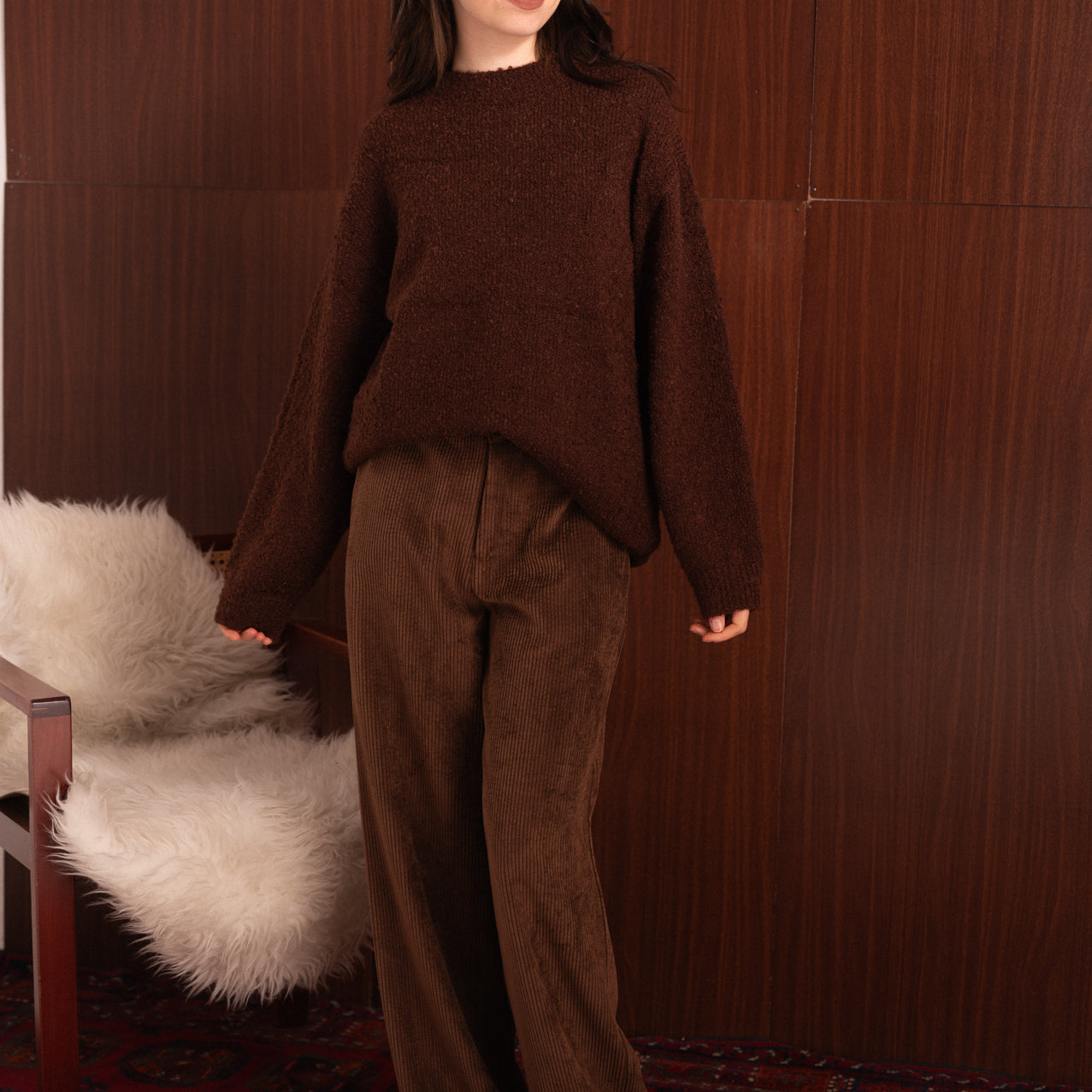 Maxi Maglione Bouclé Marrone in Misto Cotone