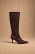 Stivale Donna Marrone Effetto Camoscio a Punta con Tacco 6 cm e Zip Interna