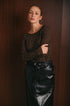 Top Donna Maculato in Mesh Elasticizzato con Schiena Scoperta e Maniche Lunghe